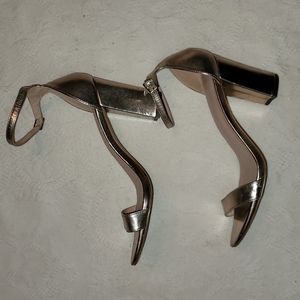 Madden Girl shoes gold singe strap across toes, ankle strap, square heels